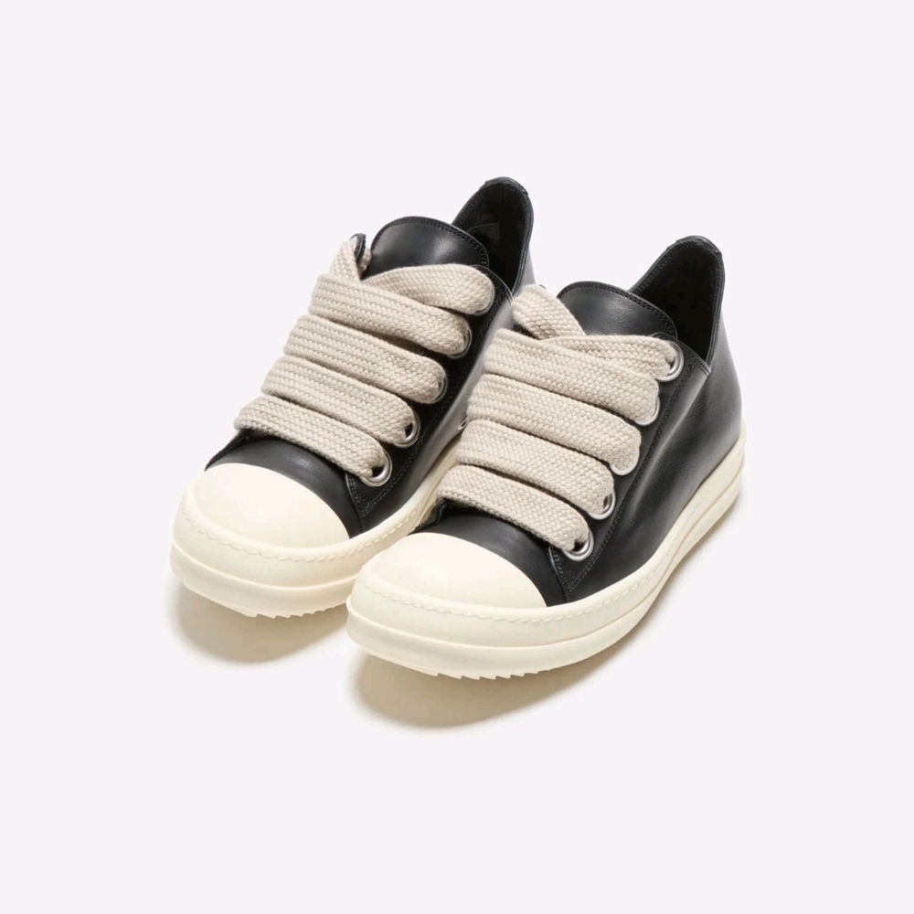 RICK OWENS Black Jumbo Lace Leather Ramone Low Sneakers (NO Insoles) 8.5M 10W 39